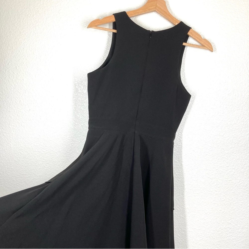 Aqua Women's Black Sleeve Less Mini Dress Small Deep V Neck Ruffled Skirt - Picture 10 of 14